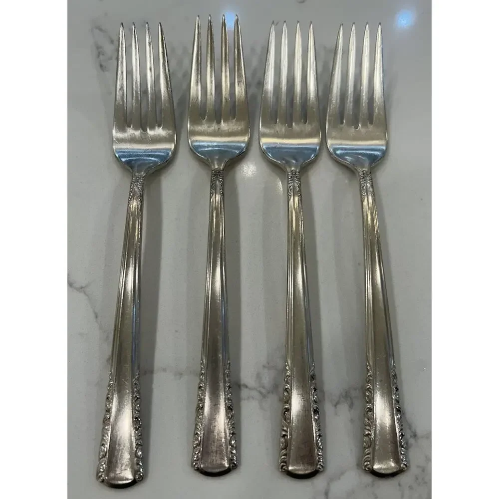 Vtg Set Of 4 Holmes & Edwards May Queen Salad Forks 6.5” Silverplate Inlaid IS